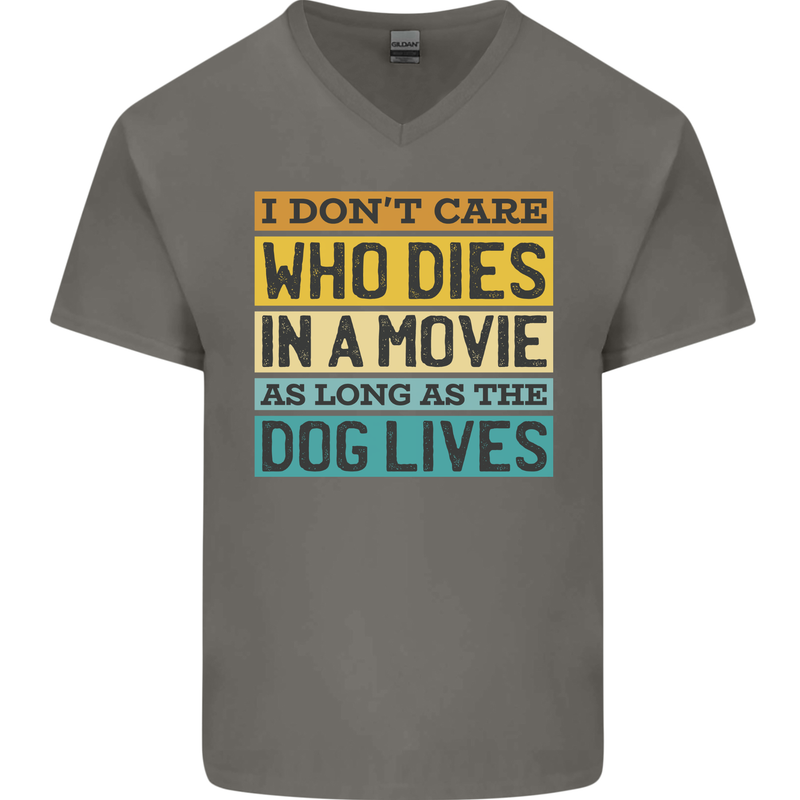 As Long as the Dog Lives Funny Movie Mens V-Neck Cotton T-Shirt Charcoal