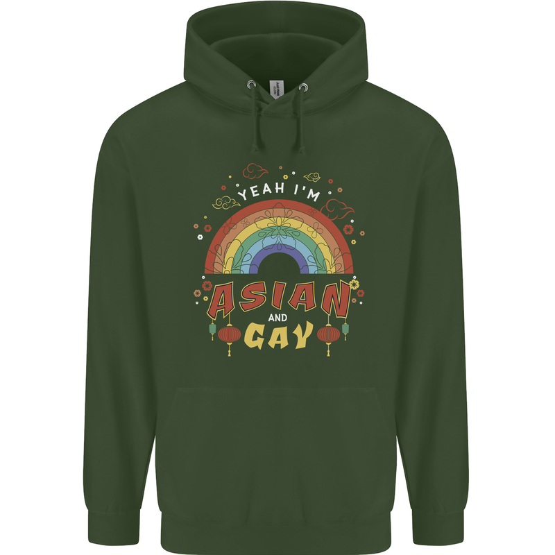 Asian and Gay Funny Gaysian LGBT Pride Childrens Kids Hoodie Forest Green