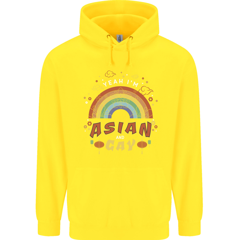 Asian and Gay Funny Gaysian LGBT Pride Childrens Kids Hoodie Yellow