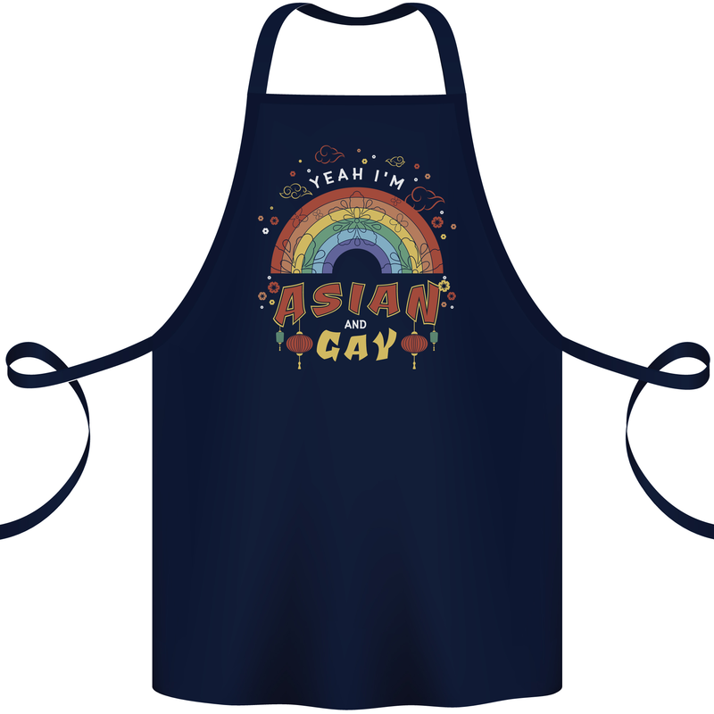 Asian and Gay Funny Gaysian LGBT Pride Cotton Apron 100% Organic Navy Blue