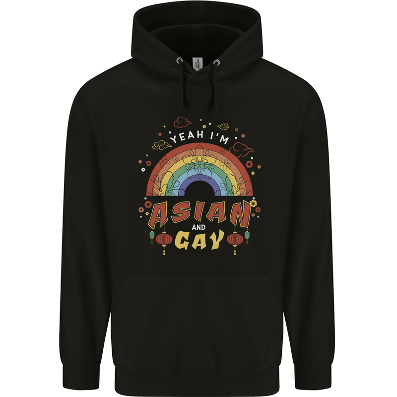 Asian and Gay Funny Gaysian LGBT Pride Mens 80% Cotton Hoodie Black