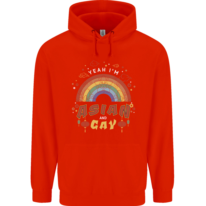 Asian and Gay Funny Gaysian LGBT Pride Mens 80% Cotton Hoodie Bright Red