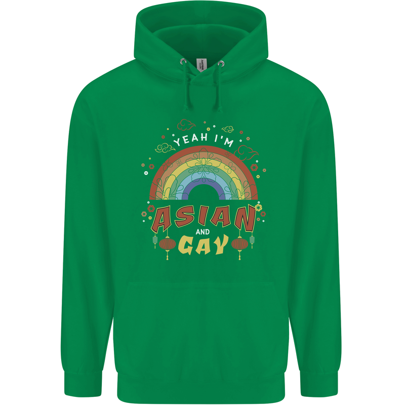 Asian and Gay Funny Gaysian LGBT Pride Mens 80% Cotton Hoodie Irish Green