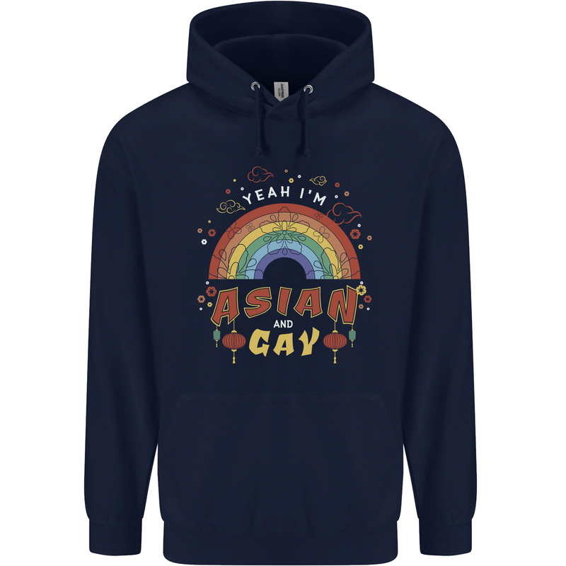 Asian and Gay Funny Gaysian LGBT Pride Mens 80% Cotton Hoodie Navy Blue