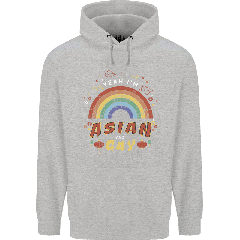 Asian and Gay Funny Gaysian LGBT Pride Mens 80% Cotton Hoodie Sports Grey
