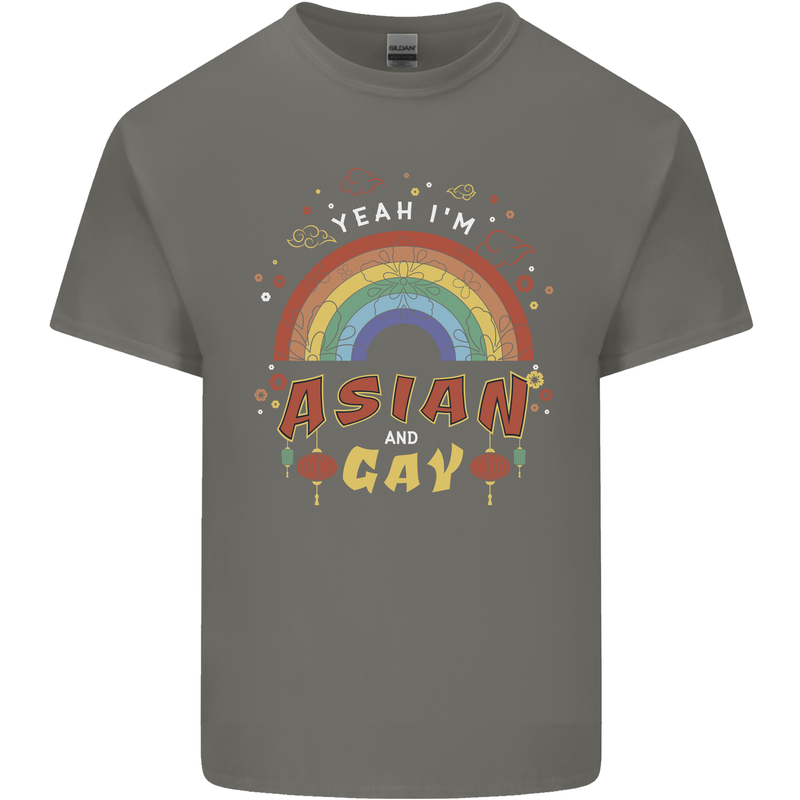 Asian and Gay Funny Gaysian LGBT Pride Mens Cotton T-Shirt Tee Top Charcoal