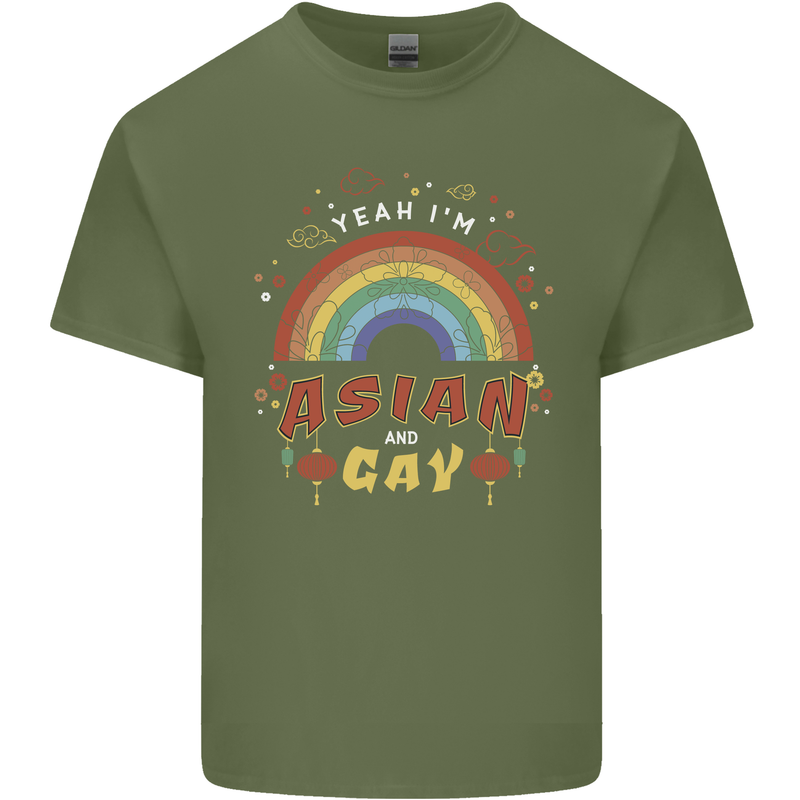 Asian and Gay Funny Gaysian LGBT Pride Mens Cotton T-Shirt Tee Top Military Green