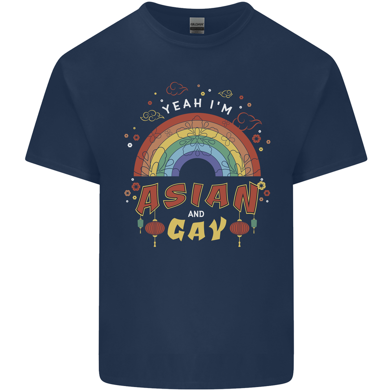 Asian and Gay Funny Gaysian LGBT Pride Mens Cotton T-Shirt Tee Top Navy Blue