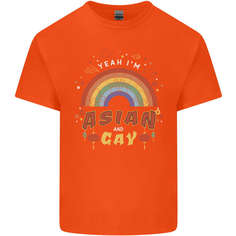 Asian and Gay Funny Gaysian LGBT Pride Mens Cotton T-Shirt Tee Top Orange