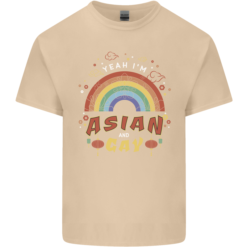 Asian and Gay Funny Gaysian LGBT Pride Mens Cotton T-Shirt Tee Top Sand