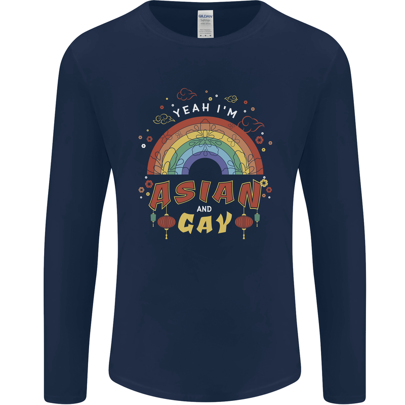 Asian and Gay Funny Gaysian LGBT Pride Mens Long Sleeve T-Shirt Navy Blue