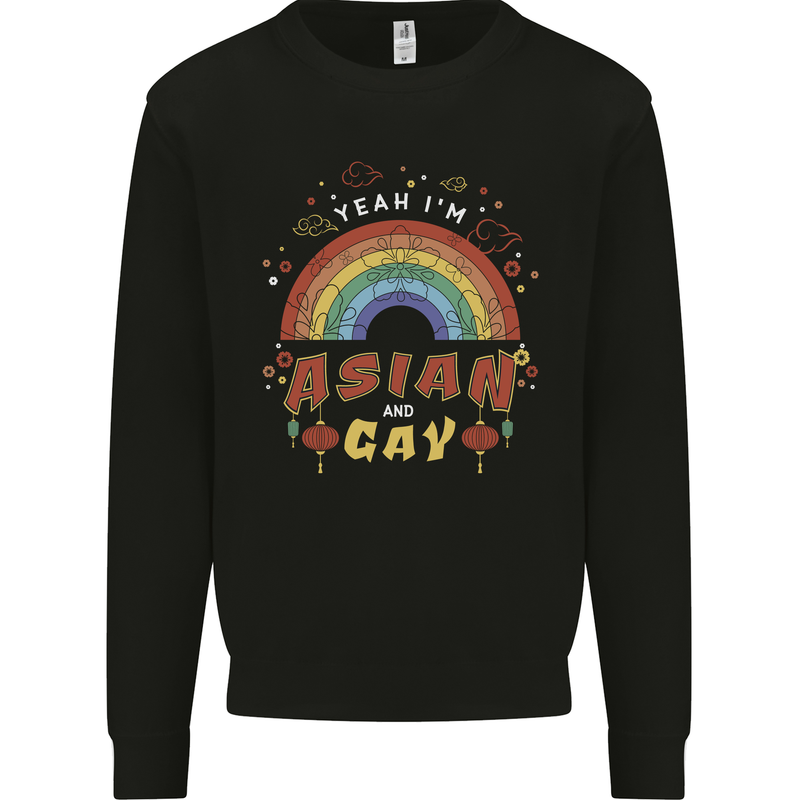 Asian and Gay Funny Gaysian LGBT Pride Mens Sweatshirt Jumper Black