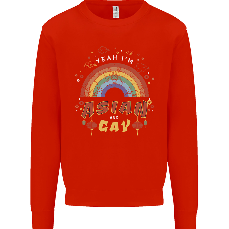 Asian and Gay Funny Gaysian LGBT Pride Mens Sweatshirt Jumper Bright Red