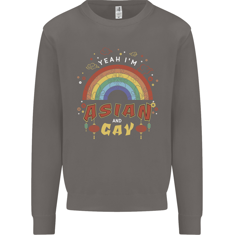 Asian and Gay Funny Gaysian LGBT Pride Mens Sweatshirt Jumper Charcoal