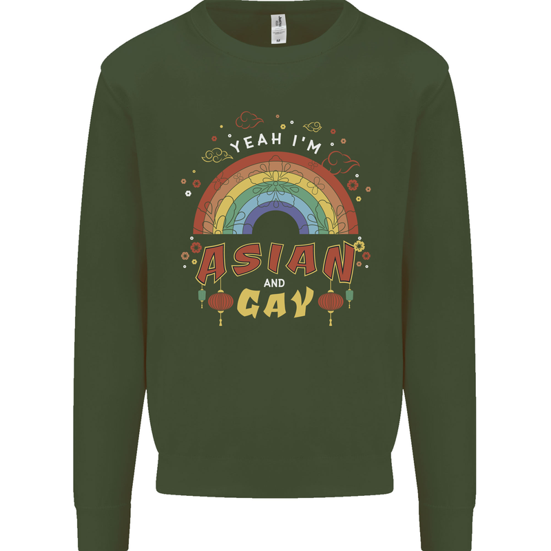Asian and Gay Funny Gaysian LGBT Pride Mens Sweatshirt Jumper Forest Green
