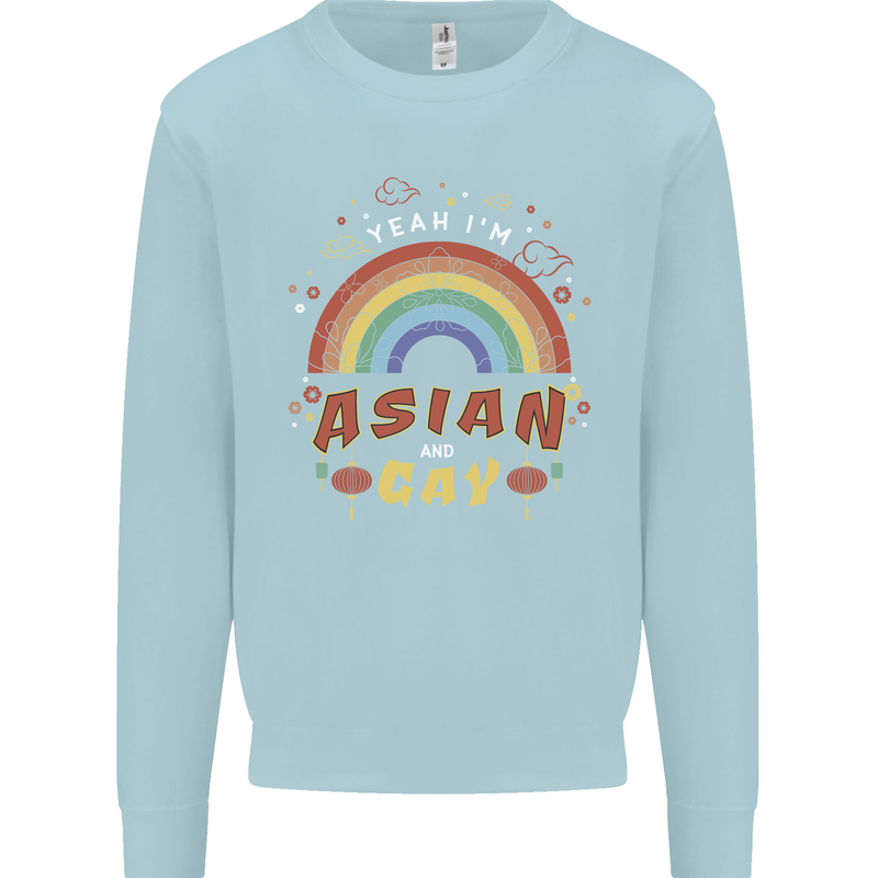 Asian and Gay Funny Gaysian LGBT Pride Mens Sweatshirt Jumper Light Blue