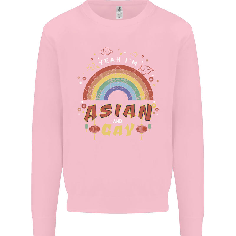 Asian and Gay Funny Gaysian LGBT Pride Mens Sweatshirt Jumper Light Pink