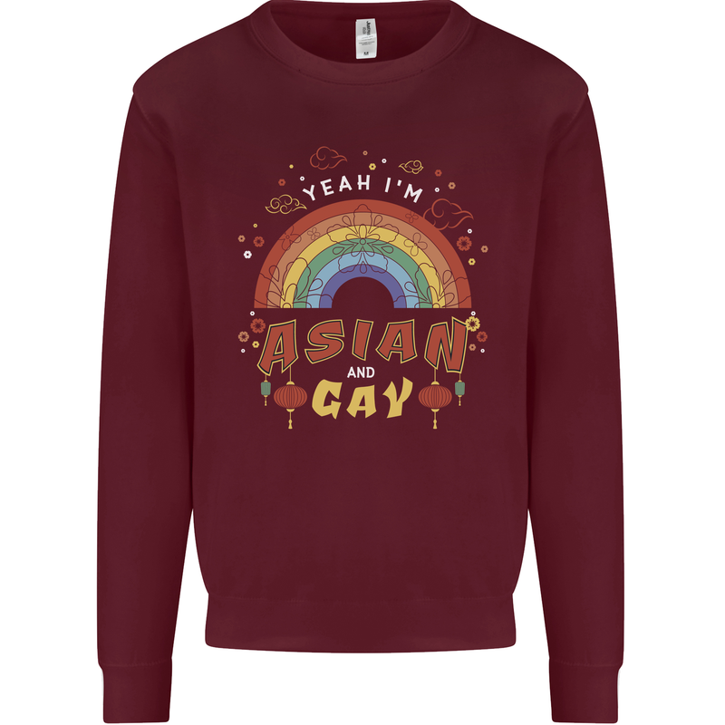 Asian and Gay Funny Gaysian LGBT Pride Mens Sweatshirt Jumper Maroon