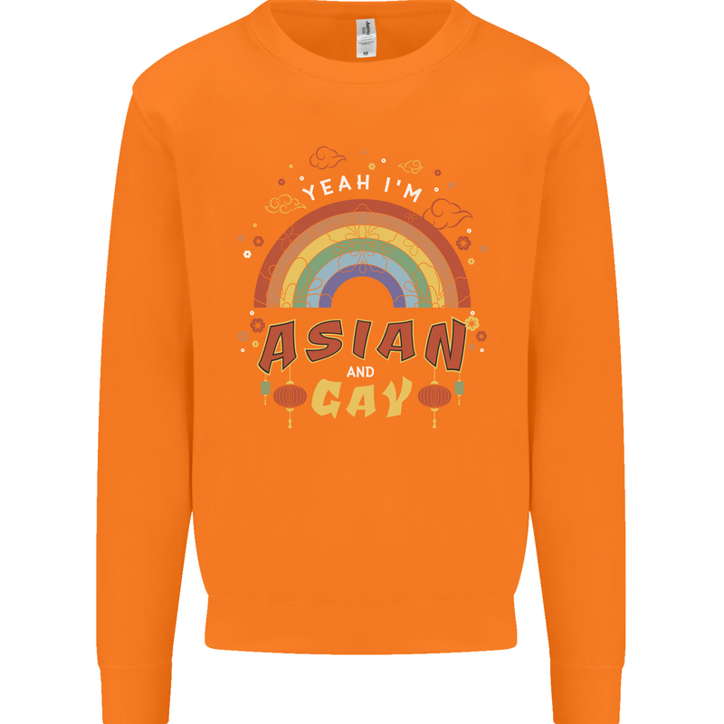 Asian and Gay Funny Gaysian LGBT Pride Mens Sweatshirt Jumper Orange