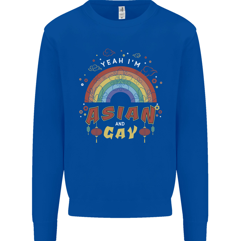 Asian and Gay Funny Gaysian LGBT Pride Mens Sweatshirt Jumper Royal Blue