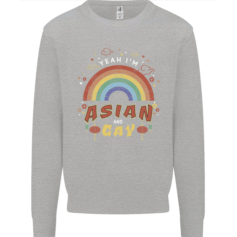 Asian and Gay Funny Gaysian LGBT Pride Mens Sweatshirt Jumper Sports Grey