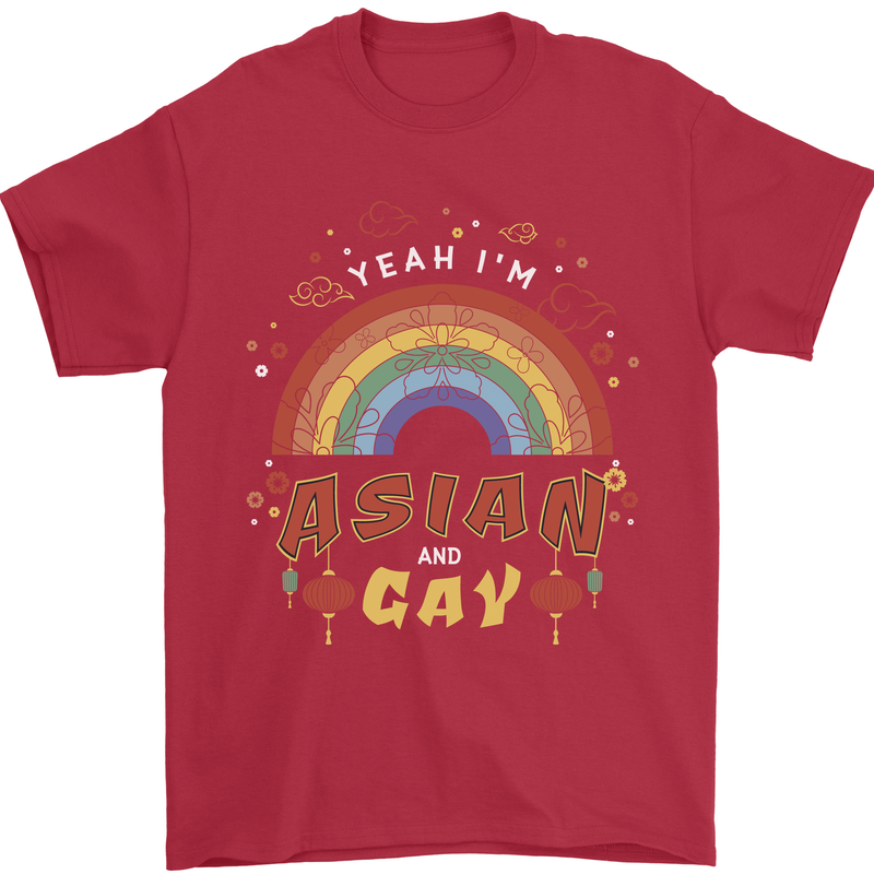 Asian and Gay Funny Gaysian LGBT Pride Mens T-Shirt 100% Cotton Red