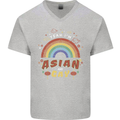Asian and Gay Funny Gaysian LGBT Pride Mens V-Neck Cotton T-Shirt Sports Grey