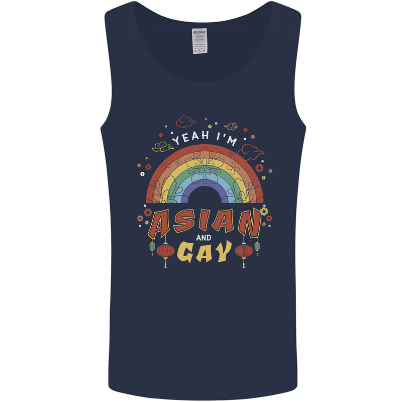 Asian and Gay Funny Gaysian LGBT Pride Mens Vest Tank Top Navy Blue
