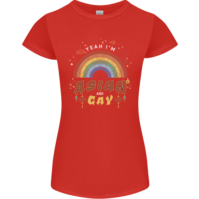Asian and Gay Funny Gaysian LGBT Pride Womens Petite Cut T-Shirt Red