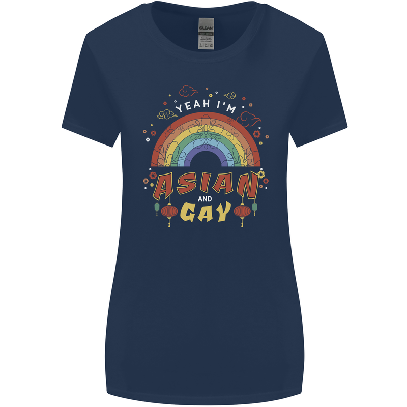 Asian and Gay Funny Gaysian LGBT Pride Womens Wider Cut T-Shirt Navy Blue