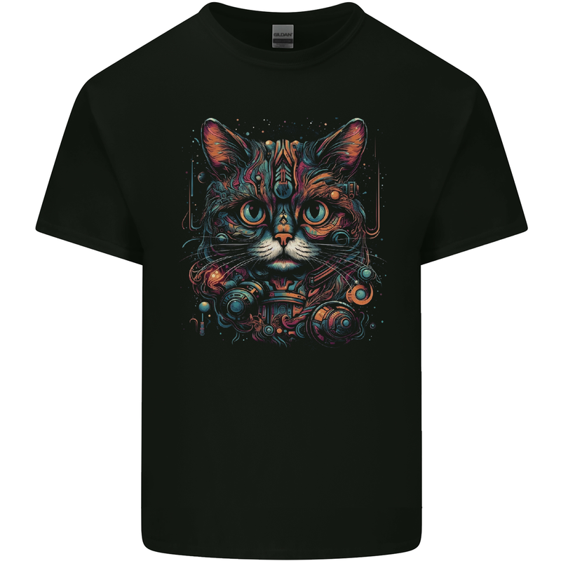 Astral Cat With Fantasy Tribal Markings Kids T-Shirt Childrens Black