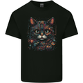 Astral Cat With Fantasy Tribal Markings Mens Cotton T-Shirt Tee Top Black