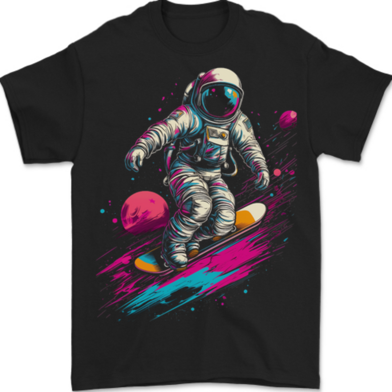 Astro Skater Astronaut Skateboarding Space Mens T-Shirt 100% Cotton BLACK