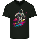 Astro Skater Astronaut Skateboarding Space Mens V-Neck Cotton T-Shirt Black