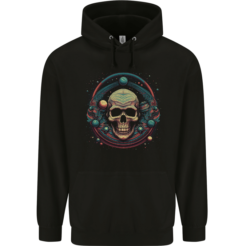 Astro Skull Planets Universe Space Mens 80% Cotton Hoodie Black