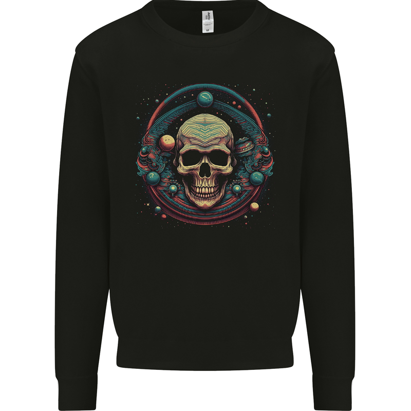 Astro Skull Planets Universe Space Mens Sweatshirt Jumper Black