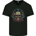 Astro Skull Planets Universe Space Mens V-Neck Cotton T-Shirt Black