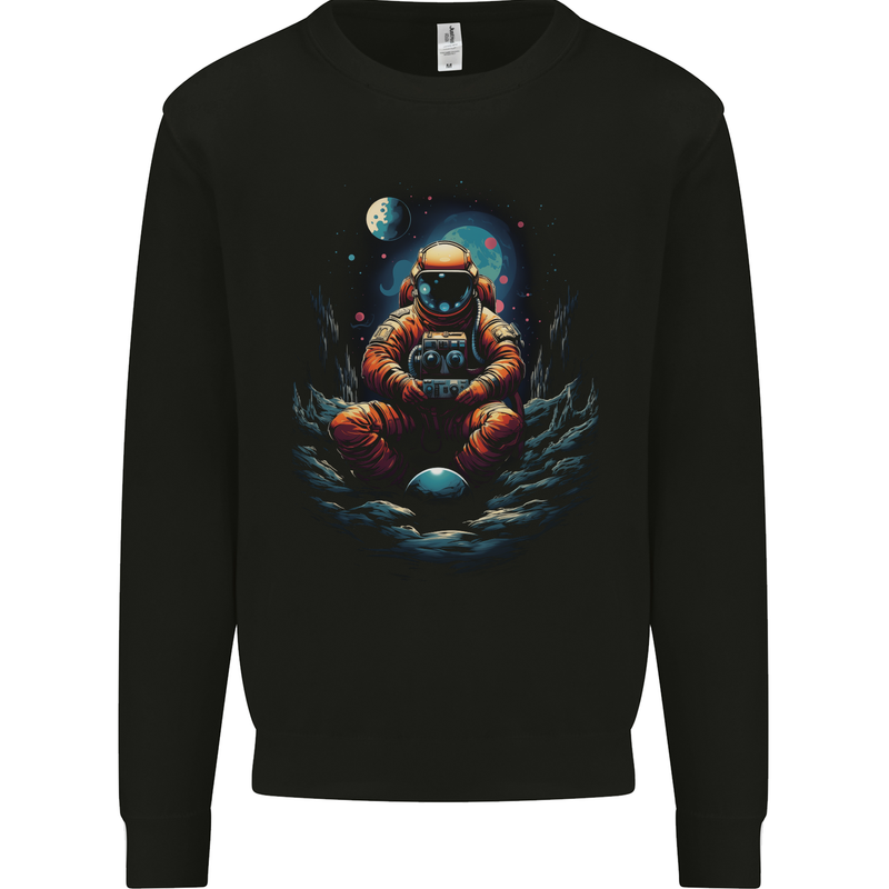 Astronaut Gamer Fantasy Gaming Planets Space Mens Sweatshirt Jumper Black
