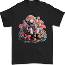 Astronaut Mushrooms Nature Foraging Mens T-Shirt 100% Cotton Black