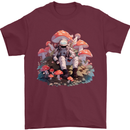 Astronaut Mushrooms Nature Foraging Mens T-Shirt 100% Cotton Maroon