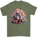 Astronaut Mushrooms Nature Foraging Mens T-Shirt 100% Cotton Military Green
