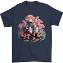 Astronaut Mushrooms Nature Foraging Mens T-Shirt 100% Cotton Navy Blue