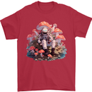Astronaut Mushrooms Nature Foraging Mens T-Shirt 100% Cotton Red