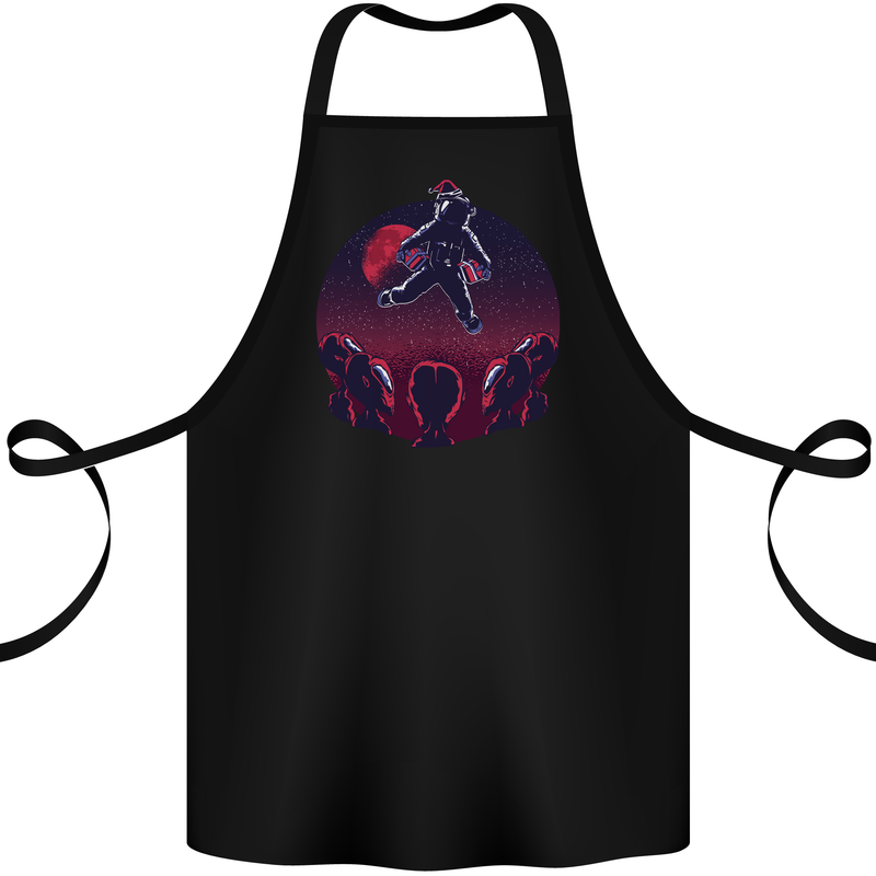 Astronaut Santa & Aliens Christmas Planets Xmas Cotton Apron 100% Organic Black