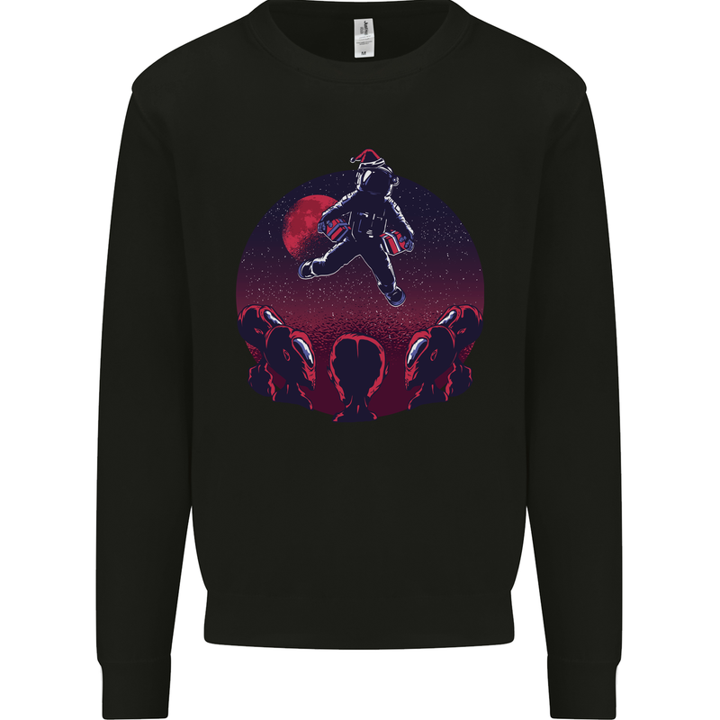 Astronaut Santa & Aliens Christmas Planets Xmas Kids Sweatshirt Jumper Black