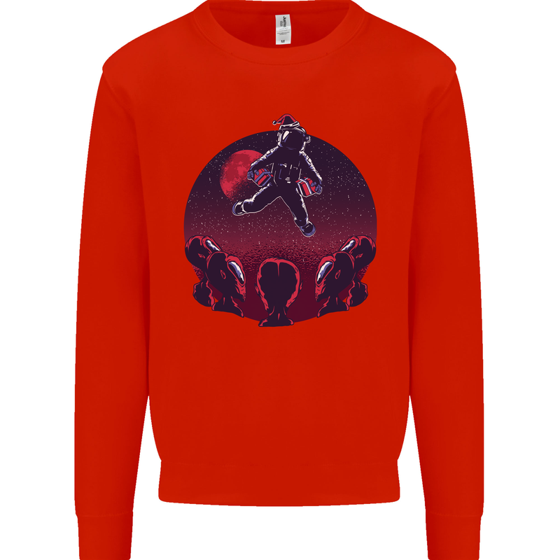 Astronaut Santa & Aliens Christmas Planets Xmas Mens Sweatshirt Jumper Bright Red