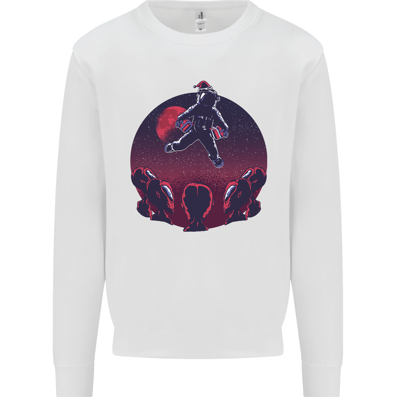 Astronaut Santa & Aliens Christmas Planets Xmas Mens Sweatshirt Jumper White
