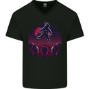 Astronaut Santa & Aliens Christmas Planets Xmas Mens V-Neck Cotton T-Shirt Black