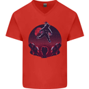 Astronaut Santa & Aliens Christmas Planets Xmas Mens V-Neck Cotton T-Shirt Red