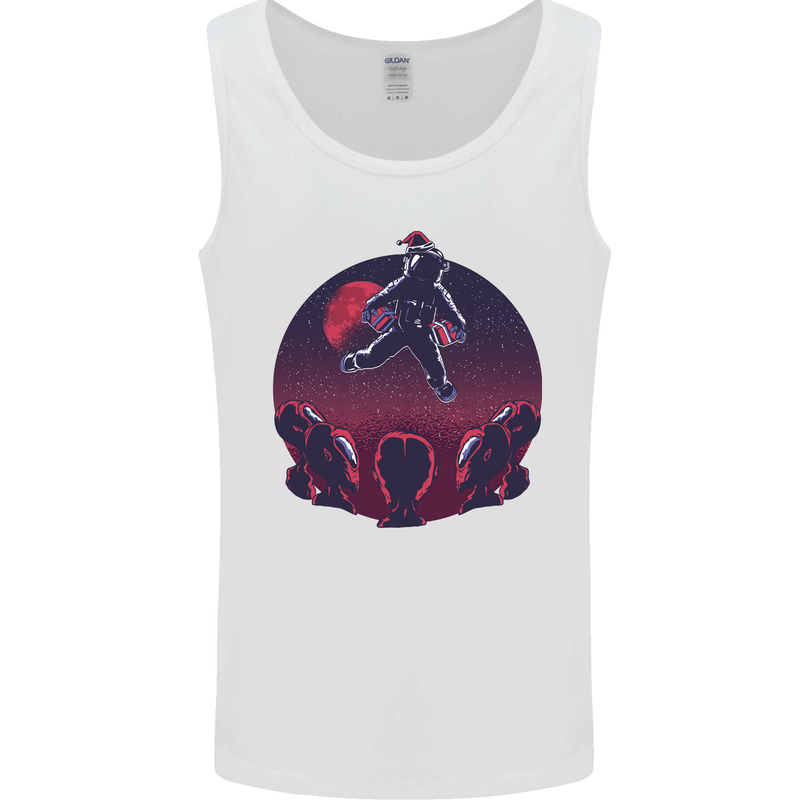 Astronaut Santa & Aliens Christmas Planets Xmas Mens Vest Tank Top White
